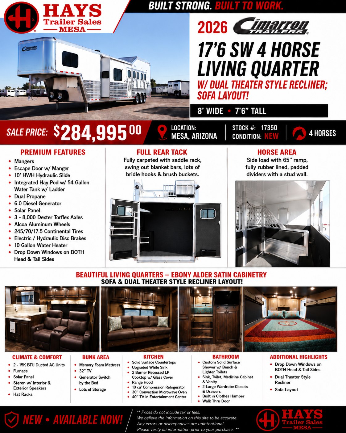 Hays Trailer Sales Facebook ad: NEW 2026 Cimarron 17’6 SW 4 Horse Living…