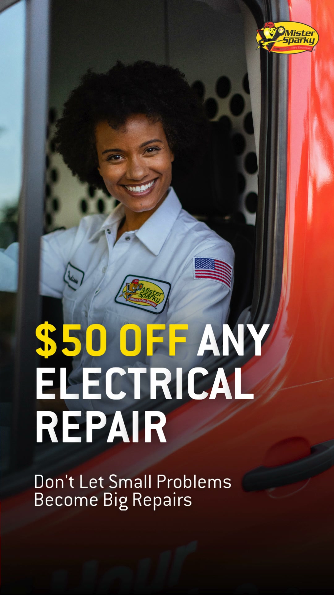 Mister Sparky of Tyler Facebook ad: $50 Off Any Electrical Repair