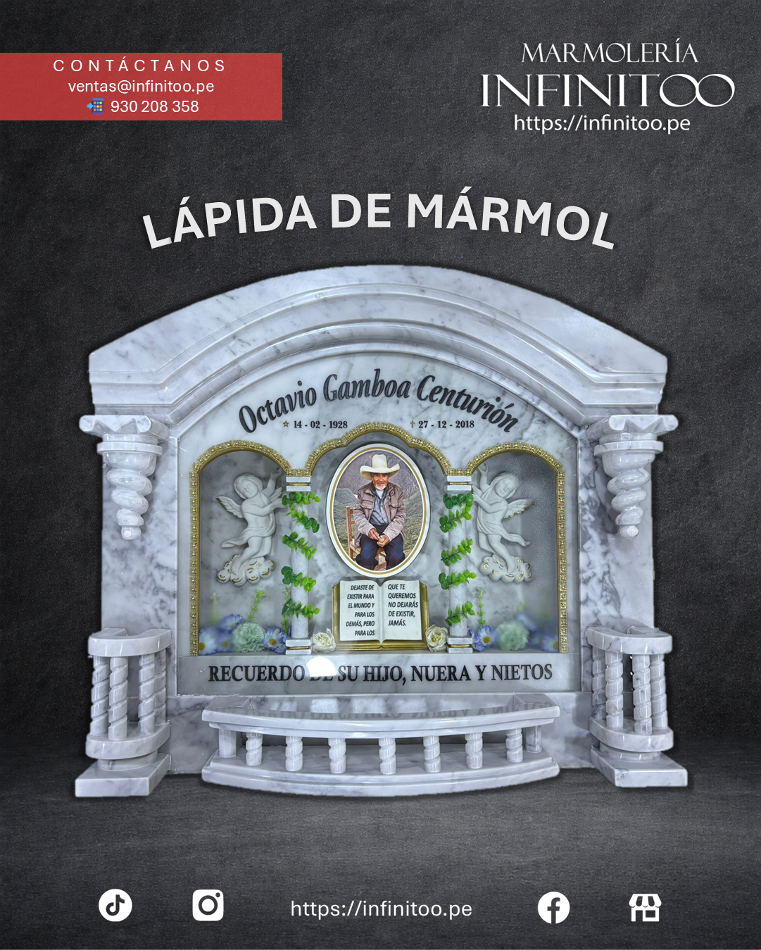 Marmolería Infinitoo Facebook ad: 𝗛𝗼𝗻𝗿𝗮 𝘀𝘂 𝗺𝗲𝗺𝗼𝗿𝗶𝗮 𝗰𝗼𝗻 𝘂𝗻…