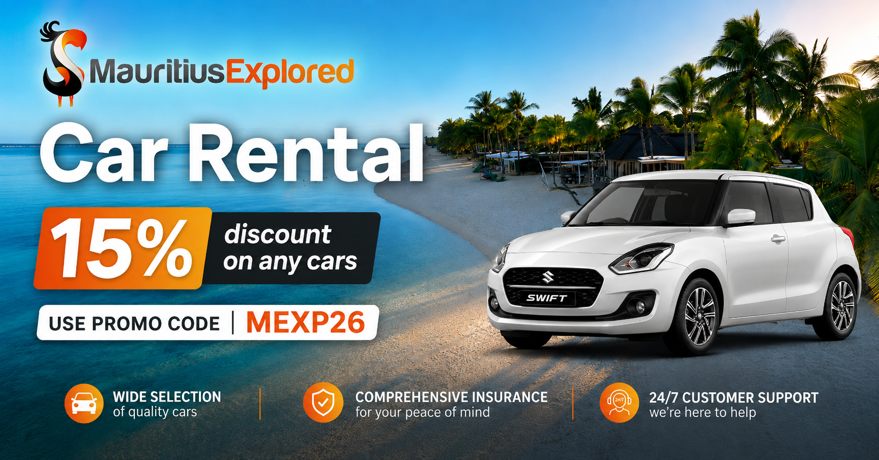 Mauritius Explored Facebook ad: Mauritius | 15% Off on Car Rentals