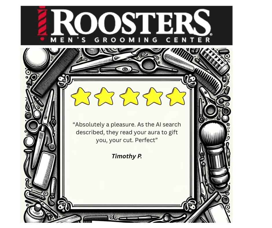 Roosters Men's Grooming Center Facebook ad: Five stars, zero doubt Experience the precision at…