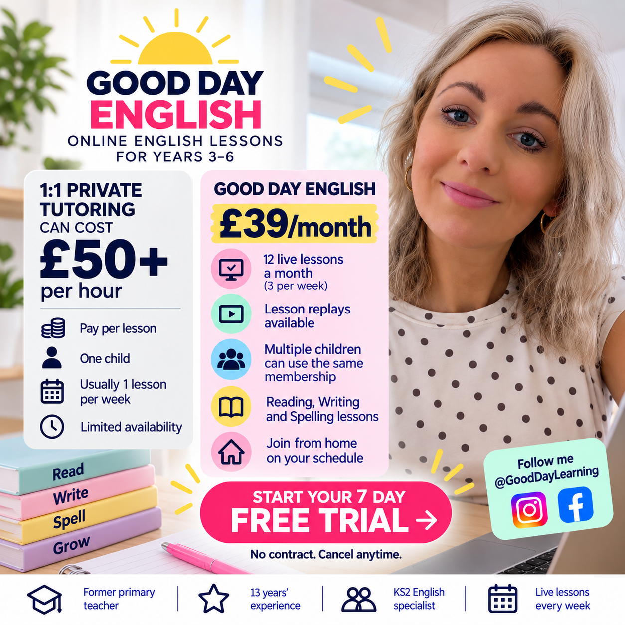 Good Day Learning Facebook ad: Live English Support | Years 3-6
