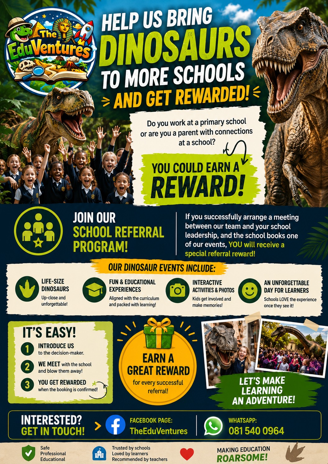 JACE NEXUS GROUP Facebook ad: HELP US BRING DINOSAURS TO MORE SCHOOLS, AND…