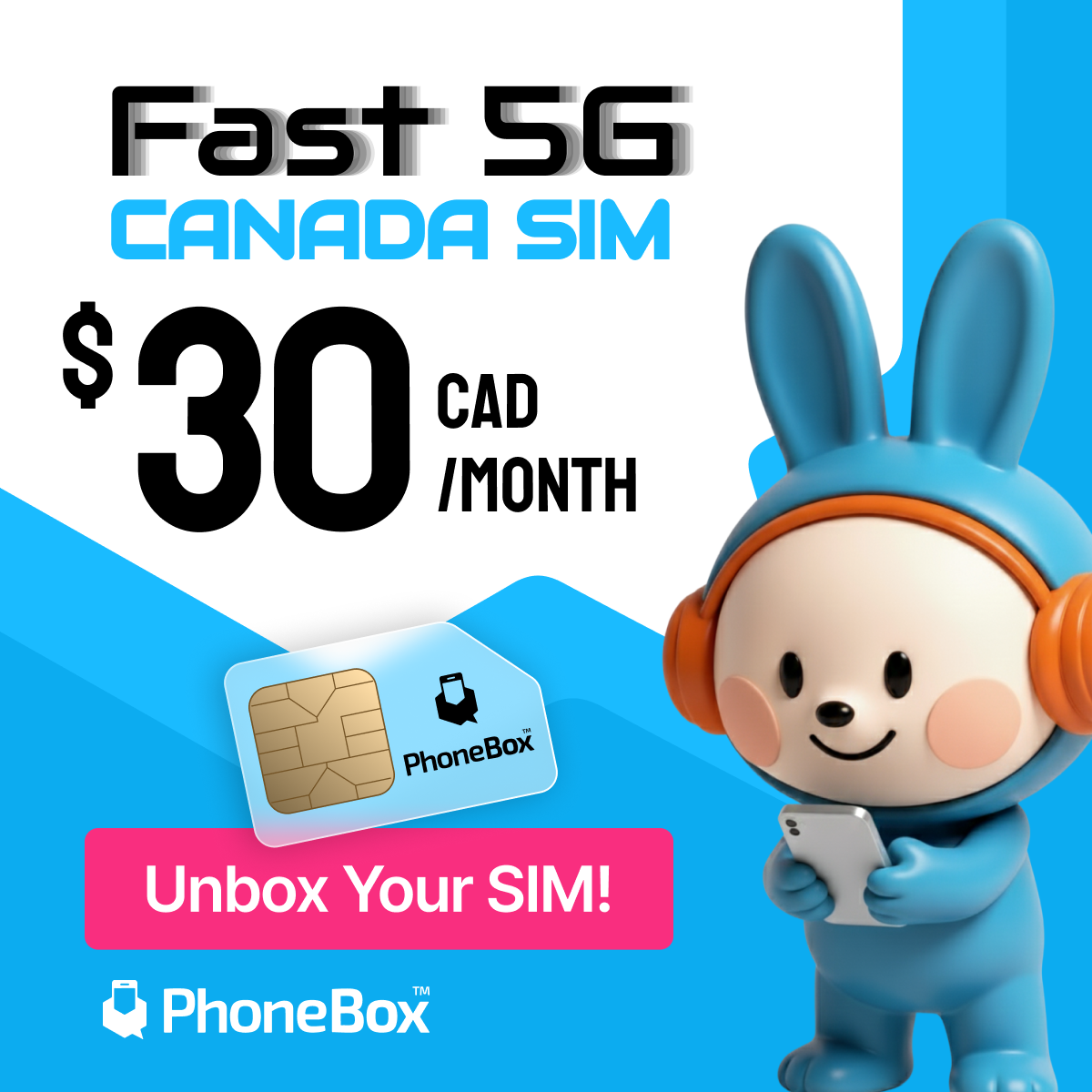 PhoneBox Facebook ad: More Data. Less Money. $5 OFF All Mobile Plans