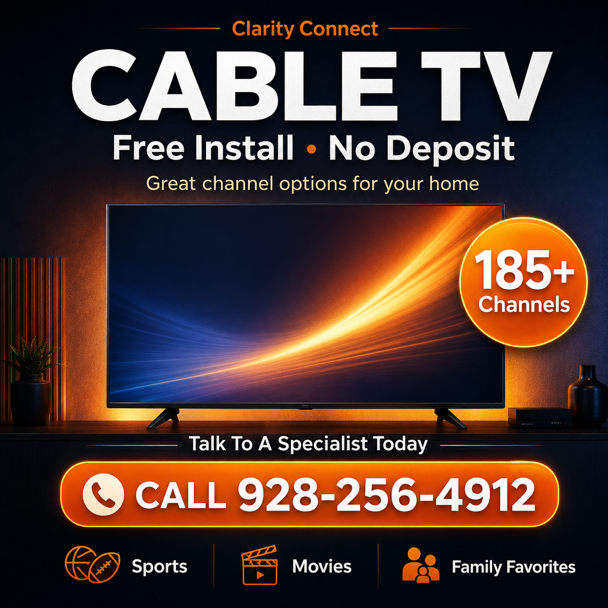 Clarity Connect Facebook ad: Call 928-256-4912, Cable TV