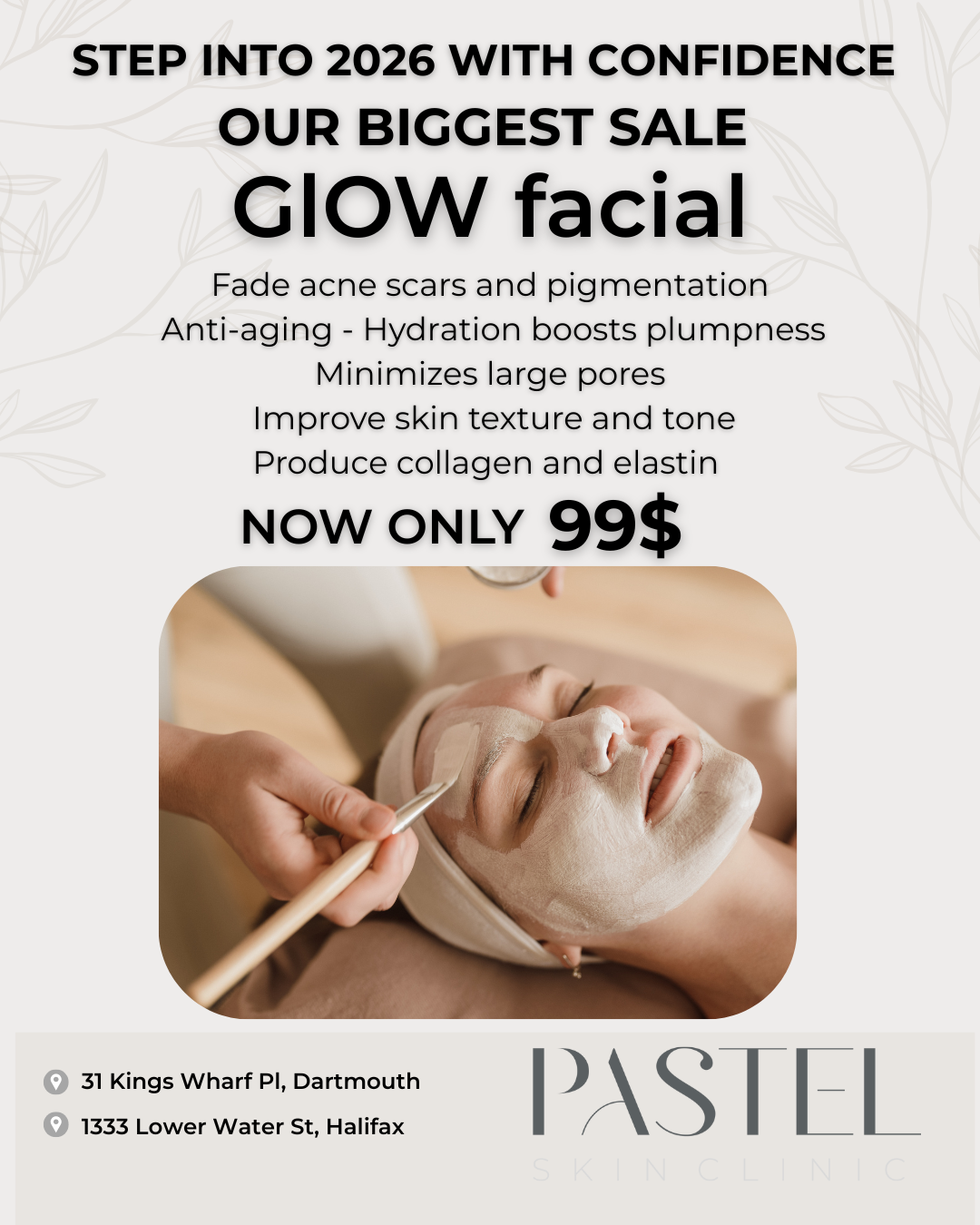 Pastel skin clinic Facebook ad: HALIFAX get ready to glow!