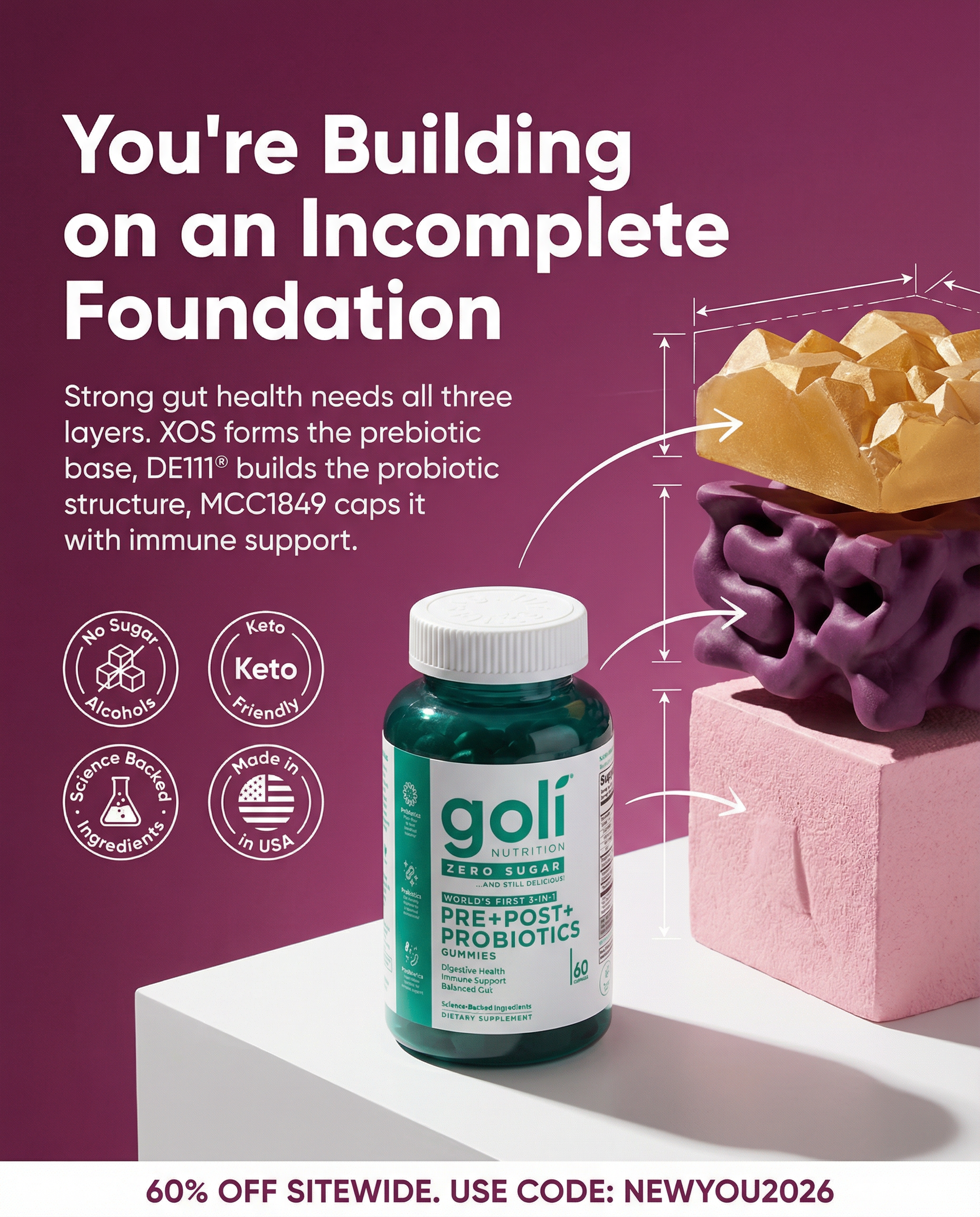 Goli Facebook ad: CODE: NEWYOU2026 - 60% OFF! Buy a Bundle Now! Free Shipping