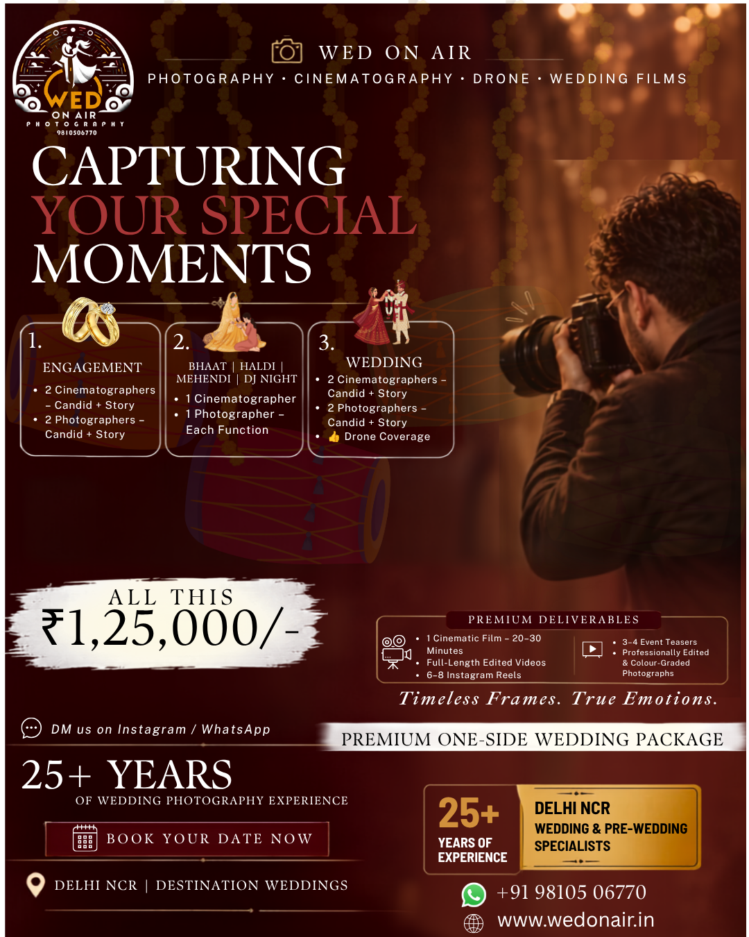 Wed on air Facebook ad: 25+ Years Wedding Photography | ₹1.25L