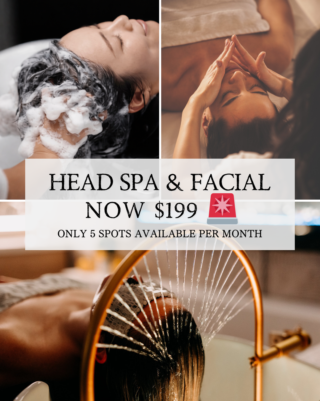 Platinum Ink & Beauty Head Spa Facebook ad: Unforgettable Head Spa + Facial $199
