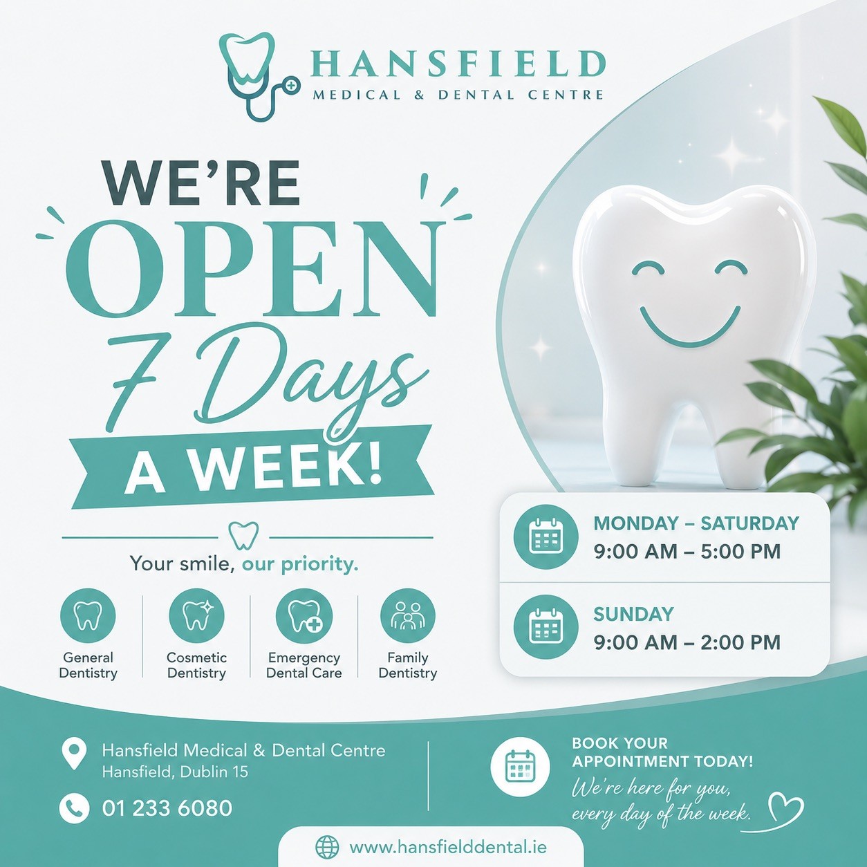 Hansfield Medical Centre Facebook ad: WE’RE OPEN
