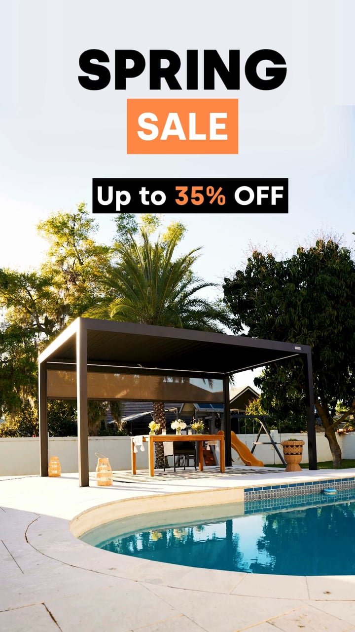 pergolux.au Facebook ad: Stock Moving Fast, Shop Now