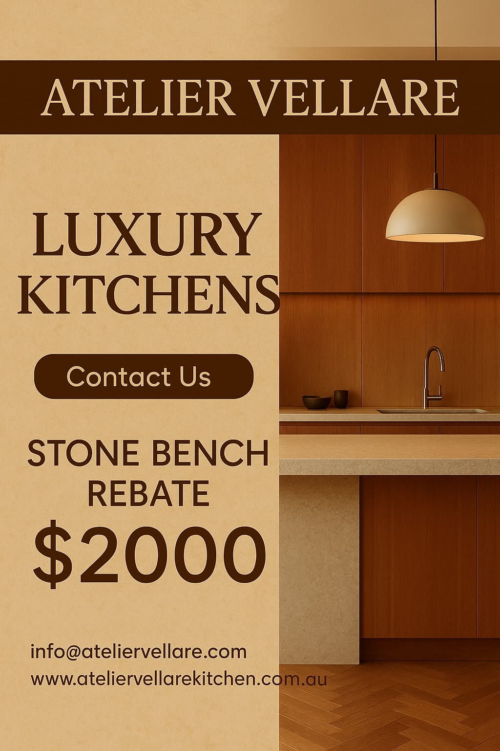 Atelier Vellare Facebook ad: Stone bench rebate $2000