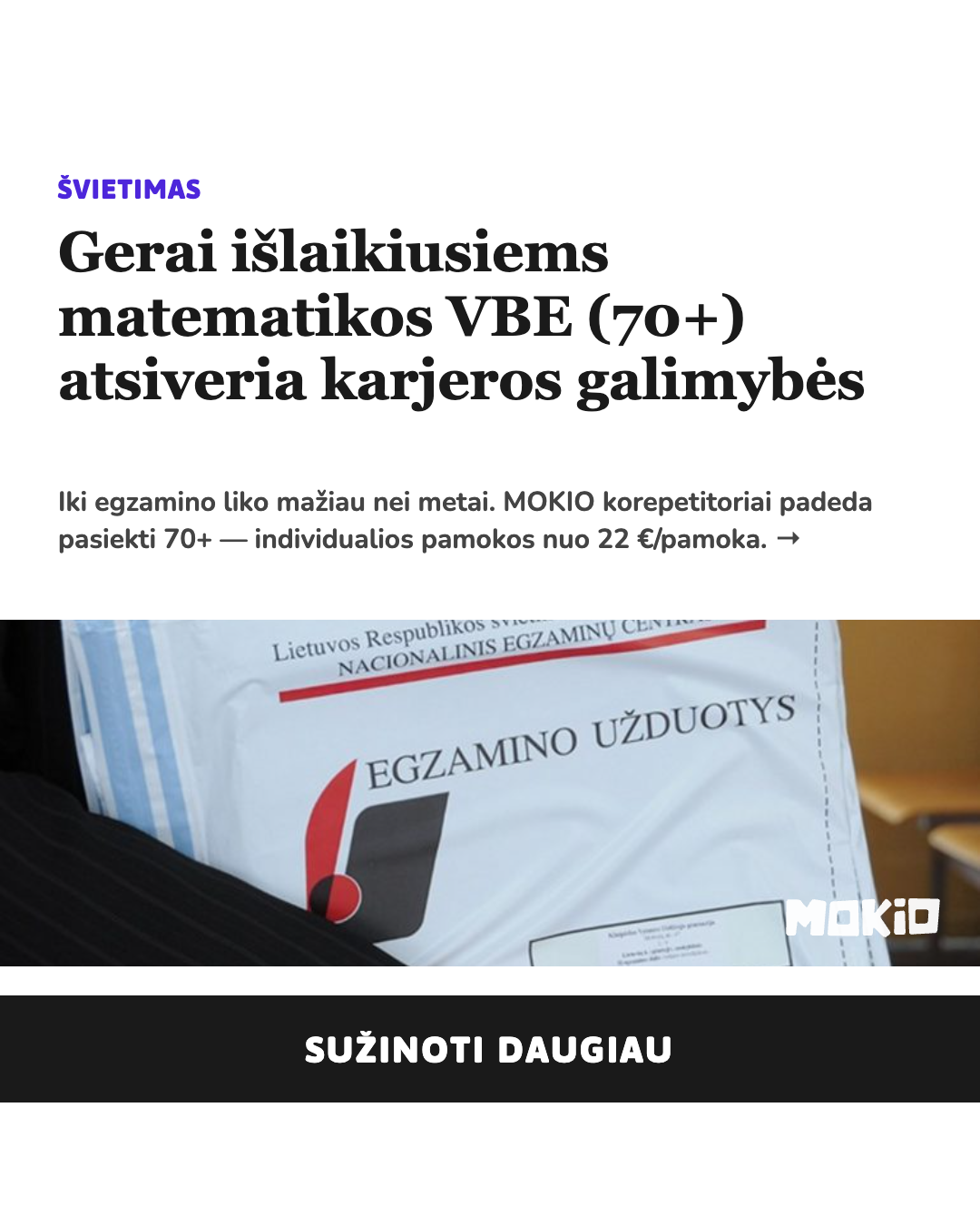 MOKIO Facebook ad: Gal problema ne matematikoje?