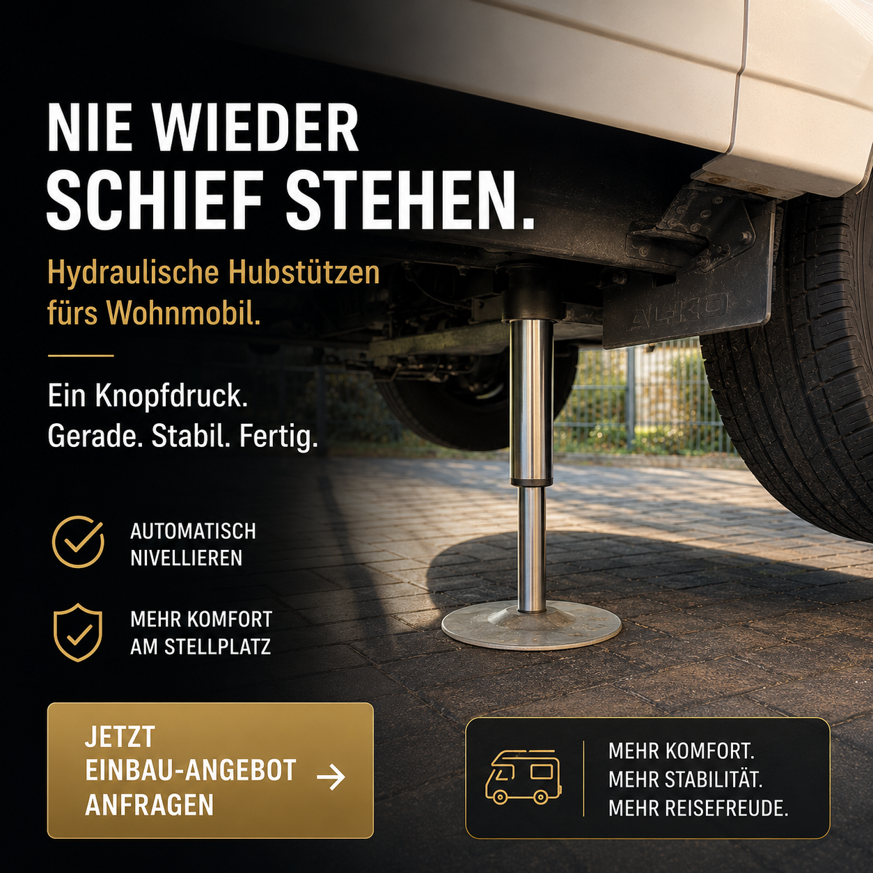 Kfz & Caravan Technik T. Gastinger Facebook ad: Nie wieder schief stehen.