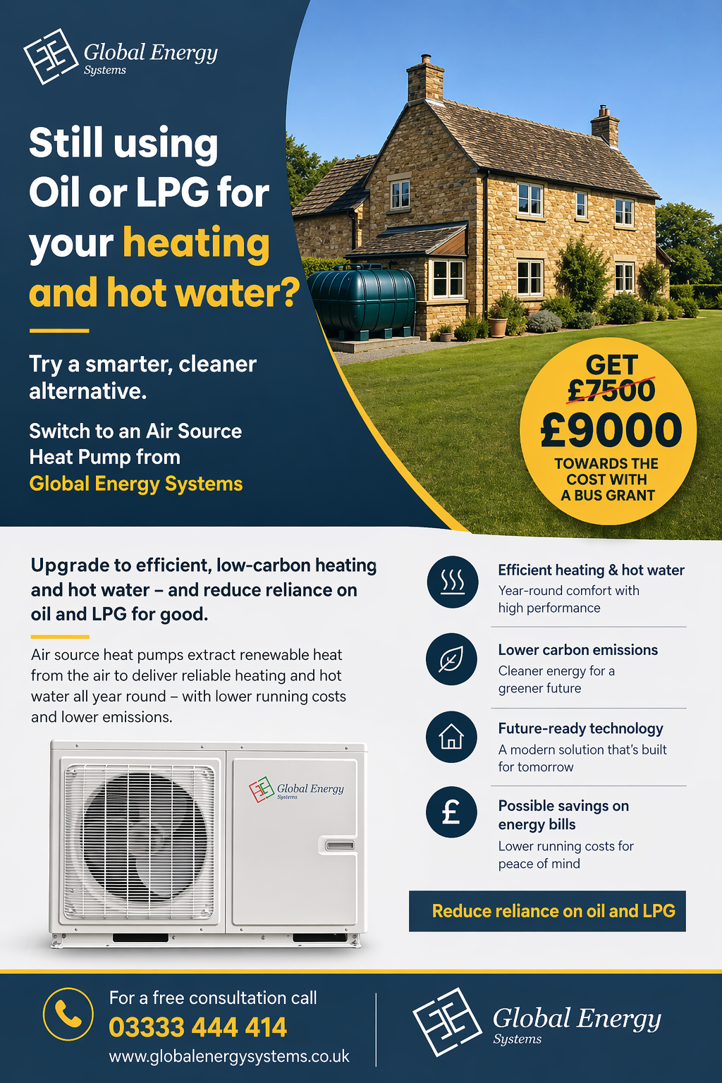 Global Energy Systems Limited Facebook ad: Rural Home? Get Up to £9,000 Towards a Heat Pump