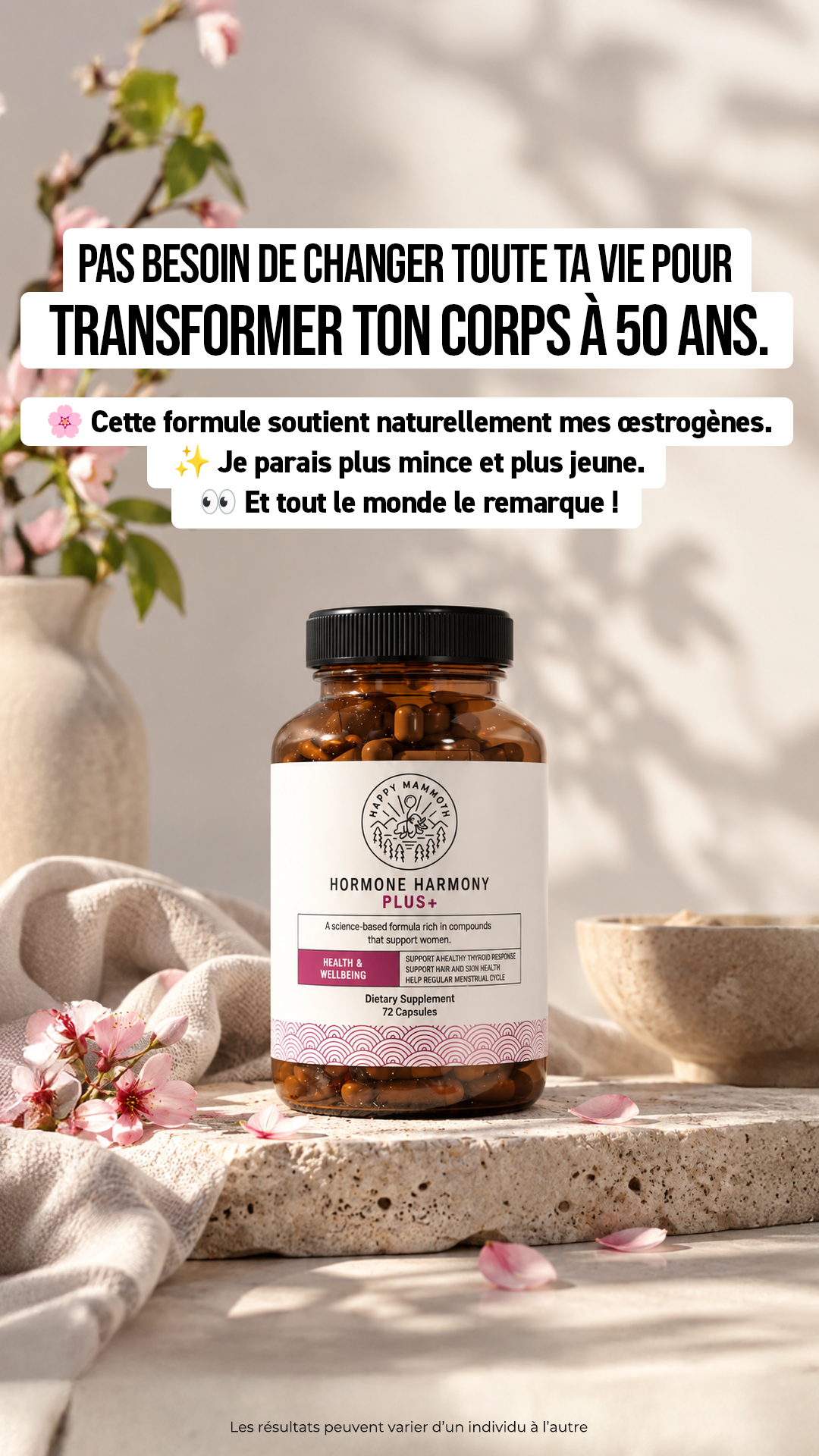Happy Mammoth EU Facebook ad: Rééquilibrez votre taux d’œstrogènes en 2026