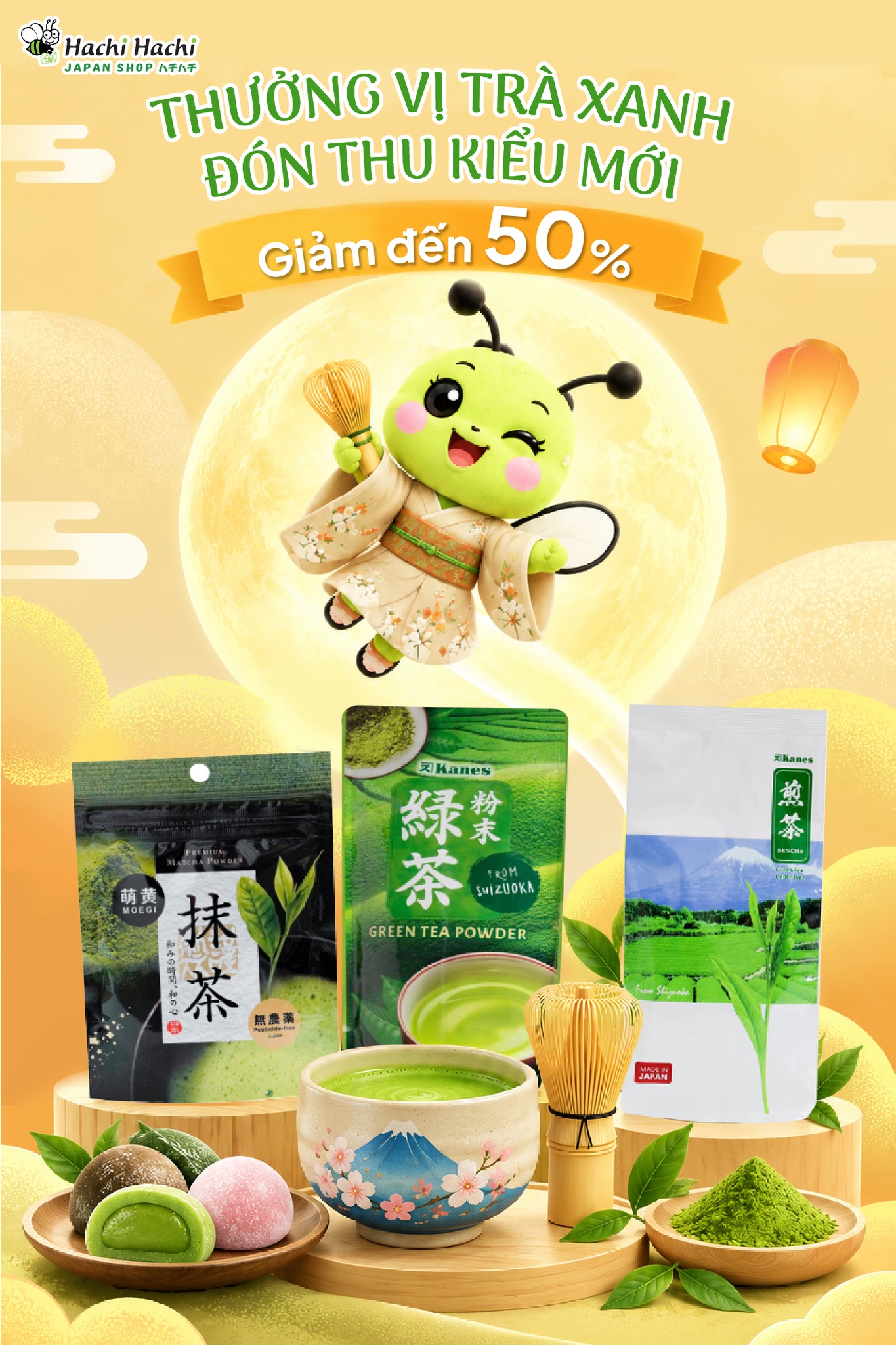 Hachi Hachi Shop Facebook ad: Thưởng vị trà xanh - Đón thu kiểu…