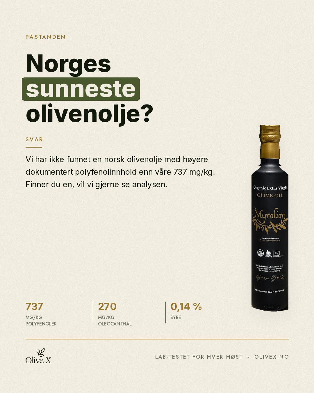 OliveX.no Facebook ad: 737 mg/kg. Vis oss en høyere.