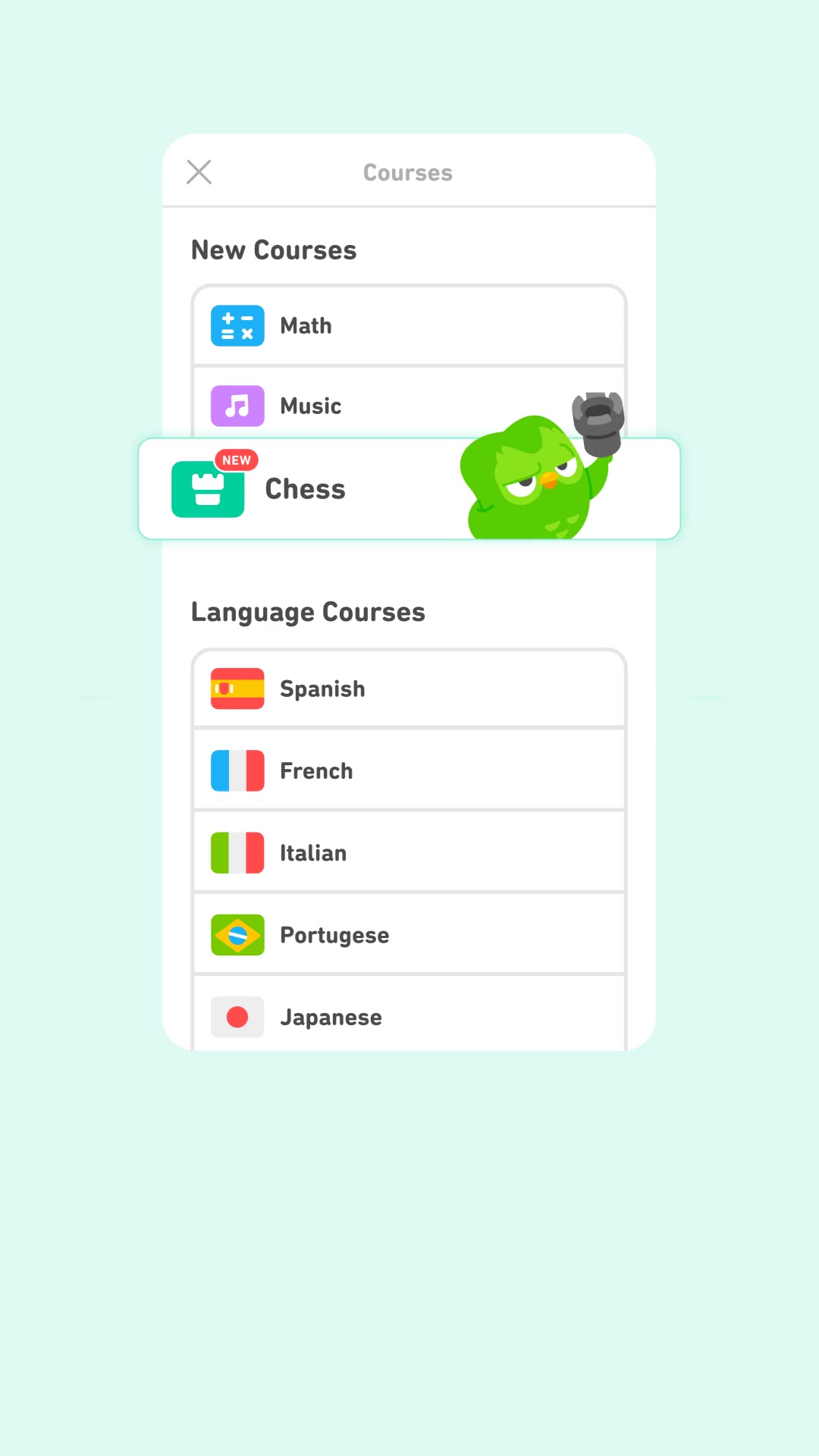 Duolingo Facebook ad: New on Duolingo: Chess