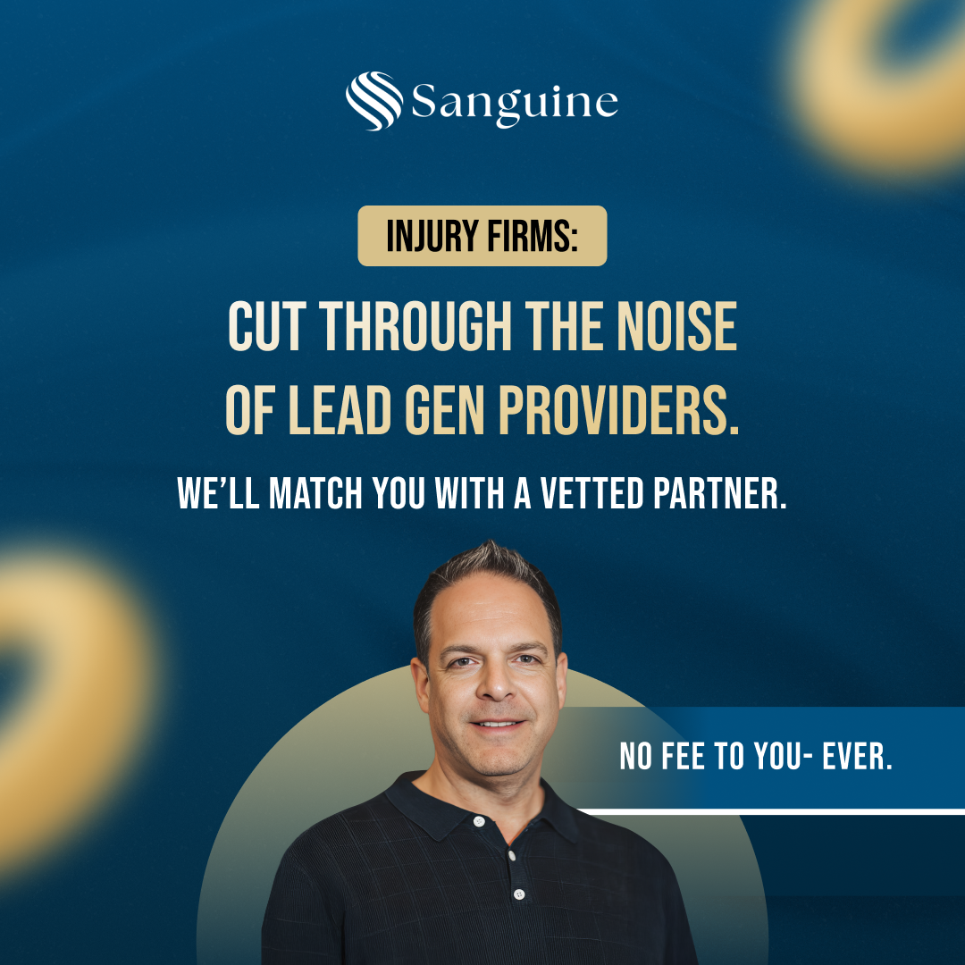 Sanguine Strategic Advisor Facebook ad: Get Matched With a Verified PI Leads Partner