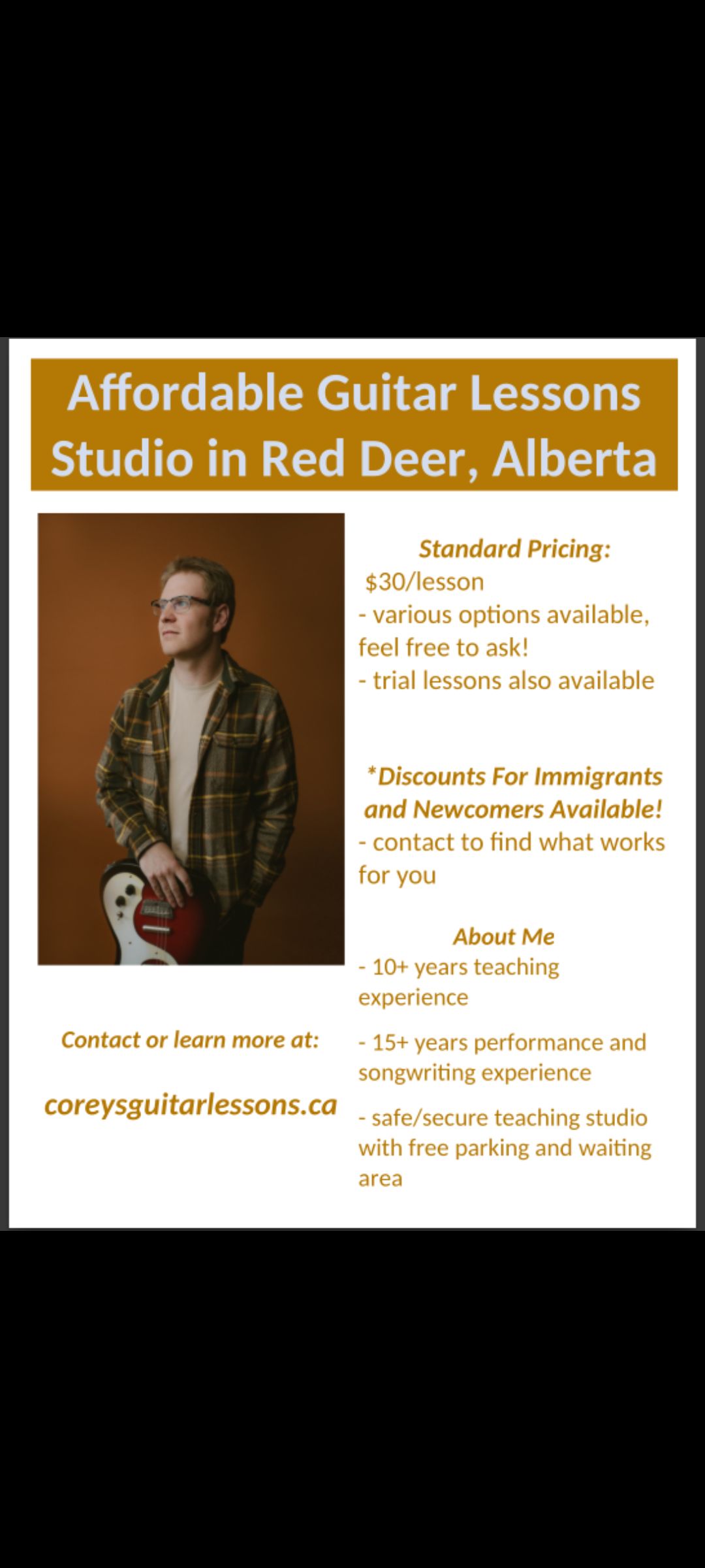 Corey's Guitar Lessons Facebook ad from Mar 14, 2026