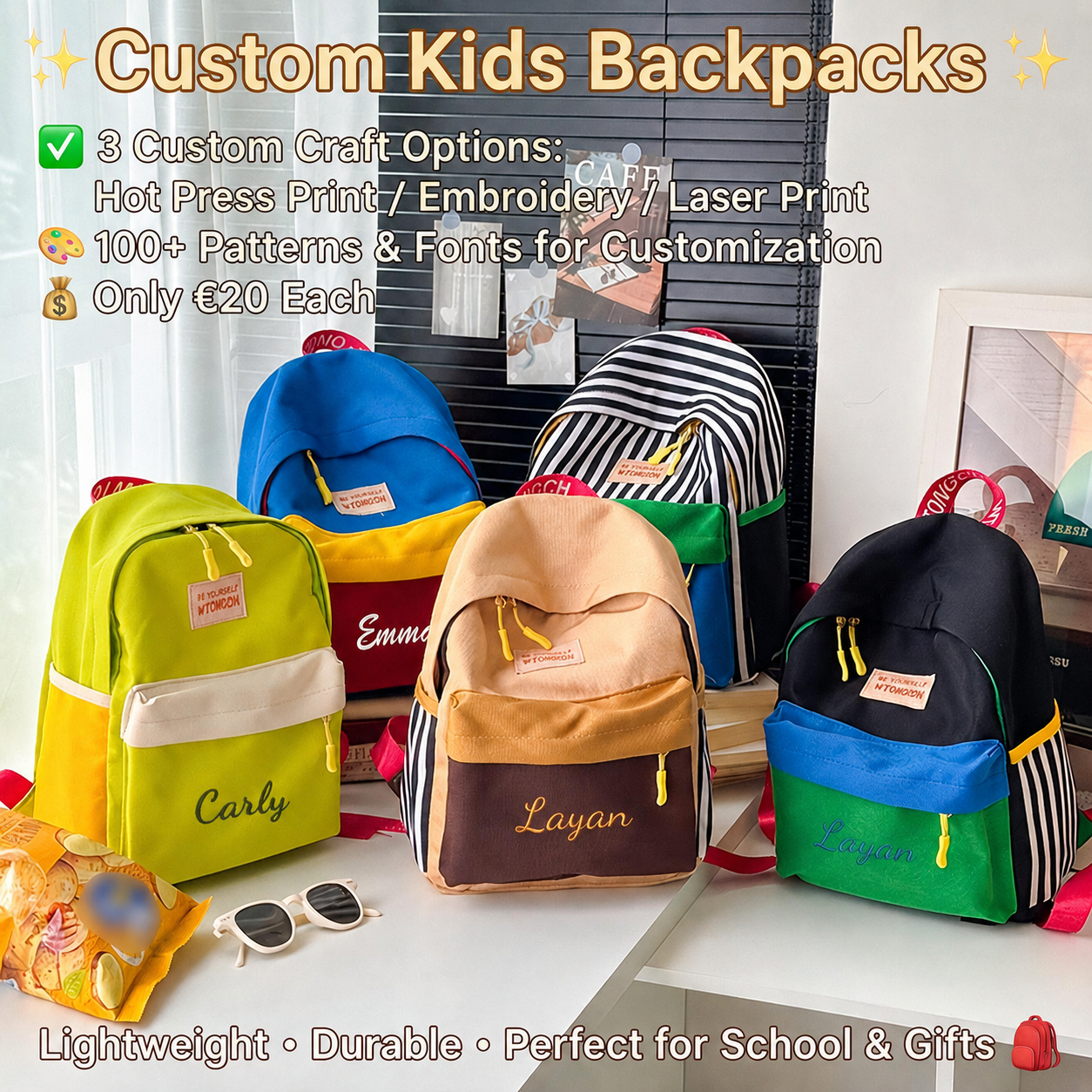 VellGift Facebook ad: Custom Kids’ Backpacks | Embroidery & Printing