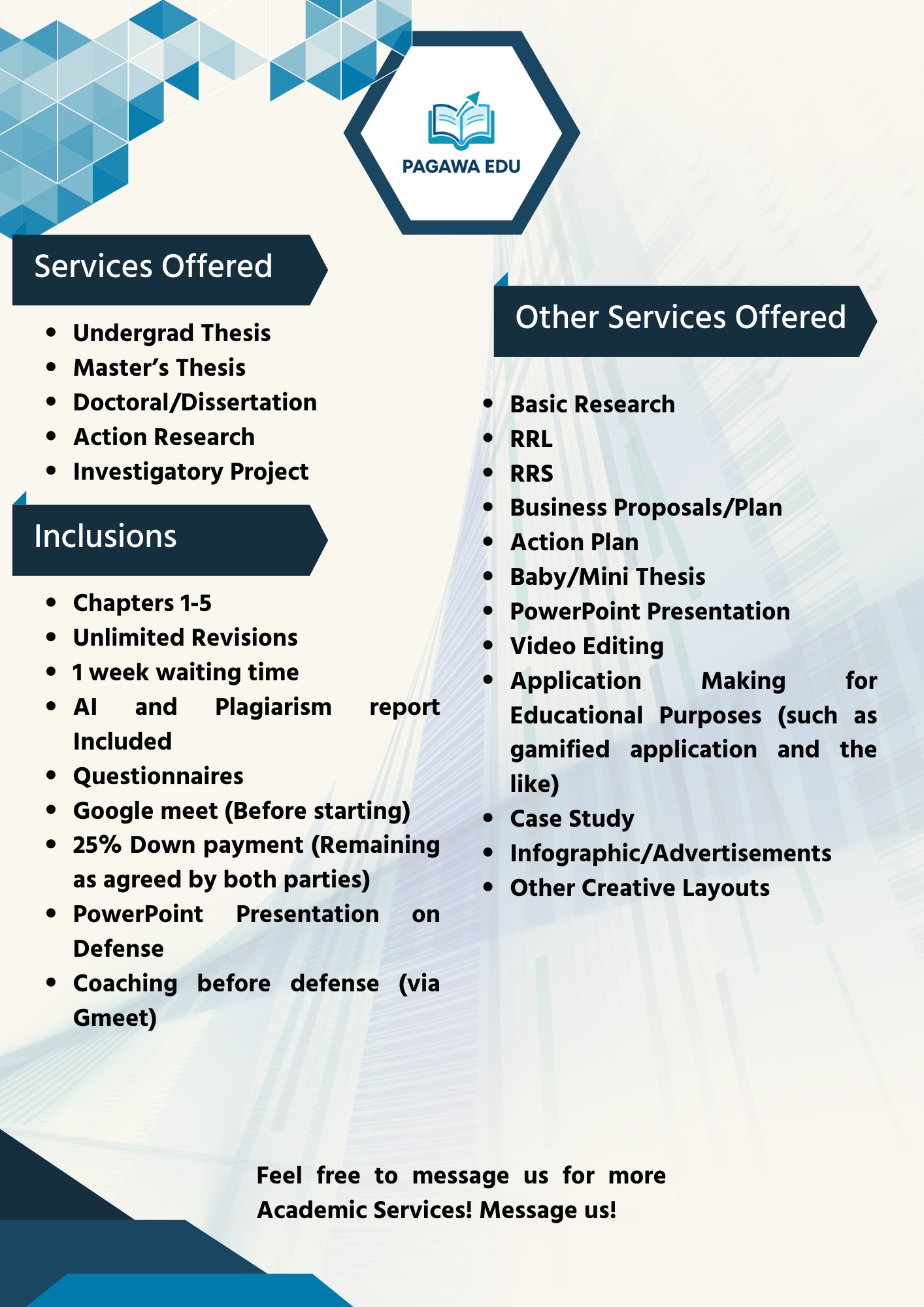 Pagawa EDU Facebook ad: Need help with your school or professional requirements?