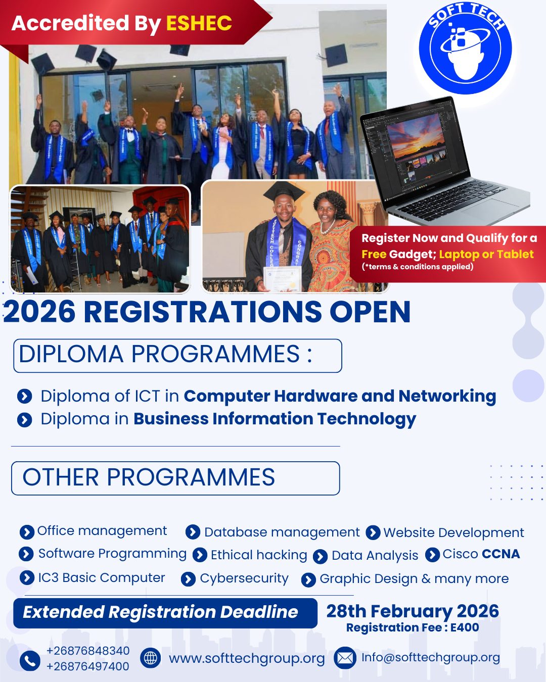 Soft Tech Eswatini Facebook ad: 2026 REGISTRATIONS NOW OPEN at SOFT TECH!