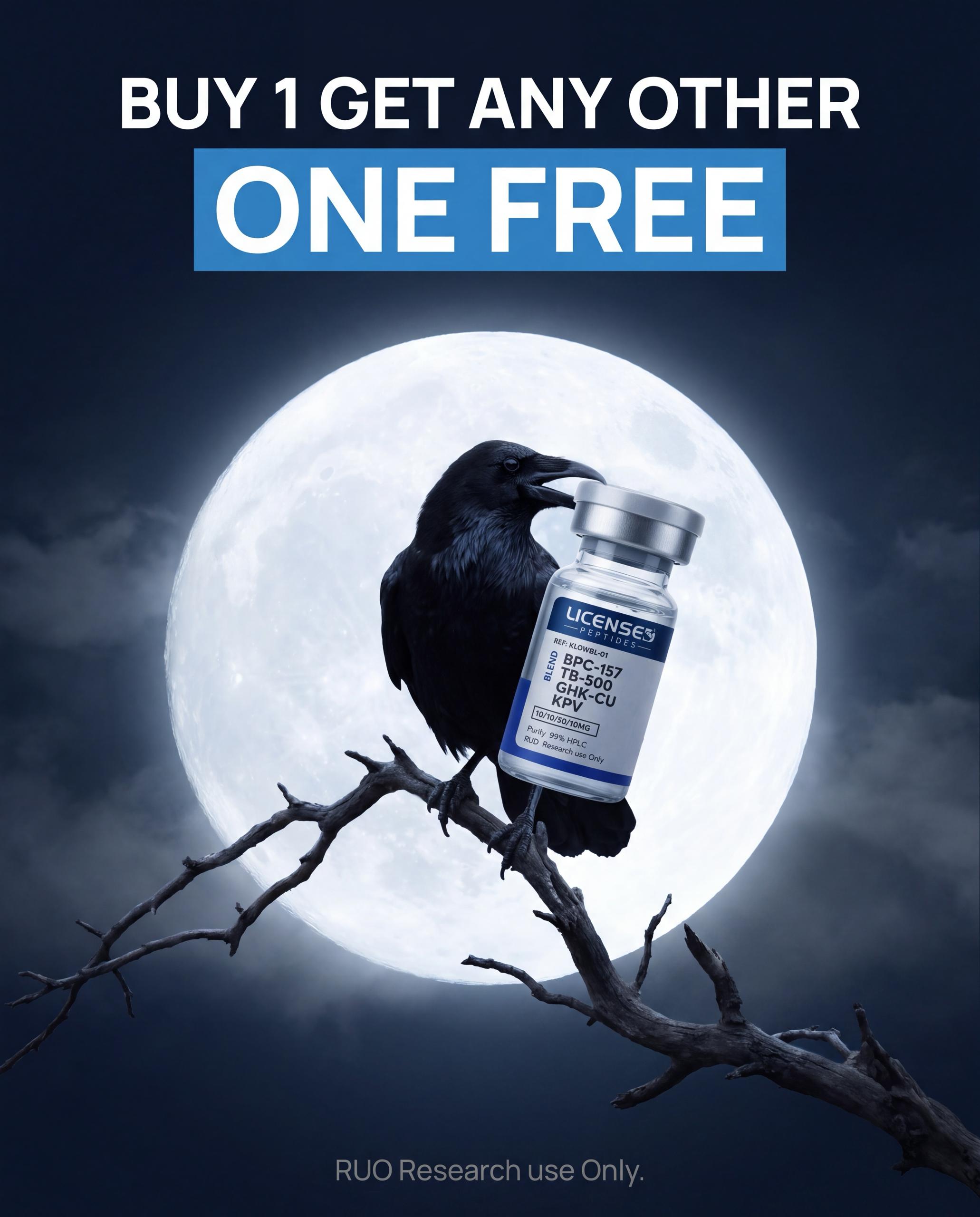 Licensed Peptides Facebook ad: 2 FOR 1, PICK ANY VIAL FREE