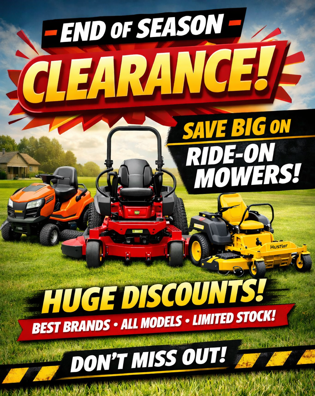 Tink's Facebook ad: Ride On Mower Clearance