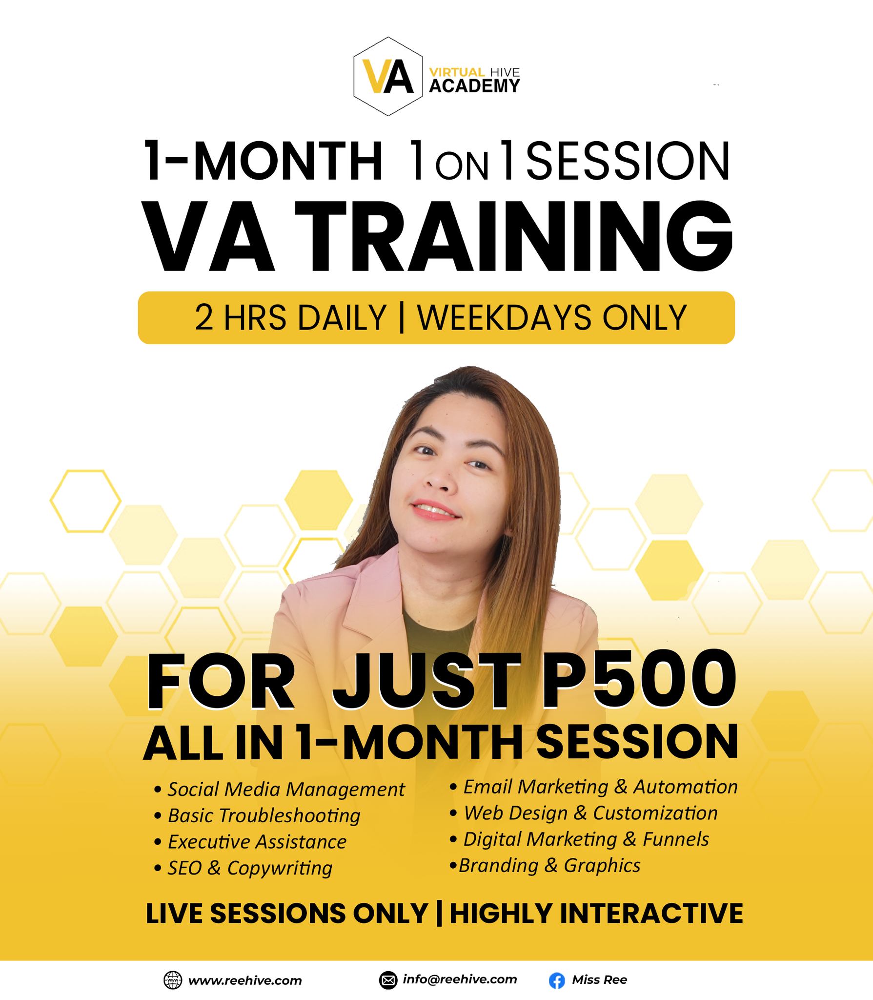 Virtual Hive Academy Facebook ad: Ditch the excuses and level up your VA…