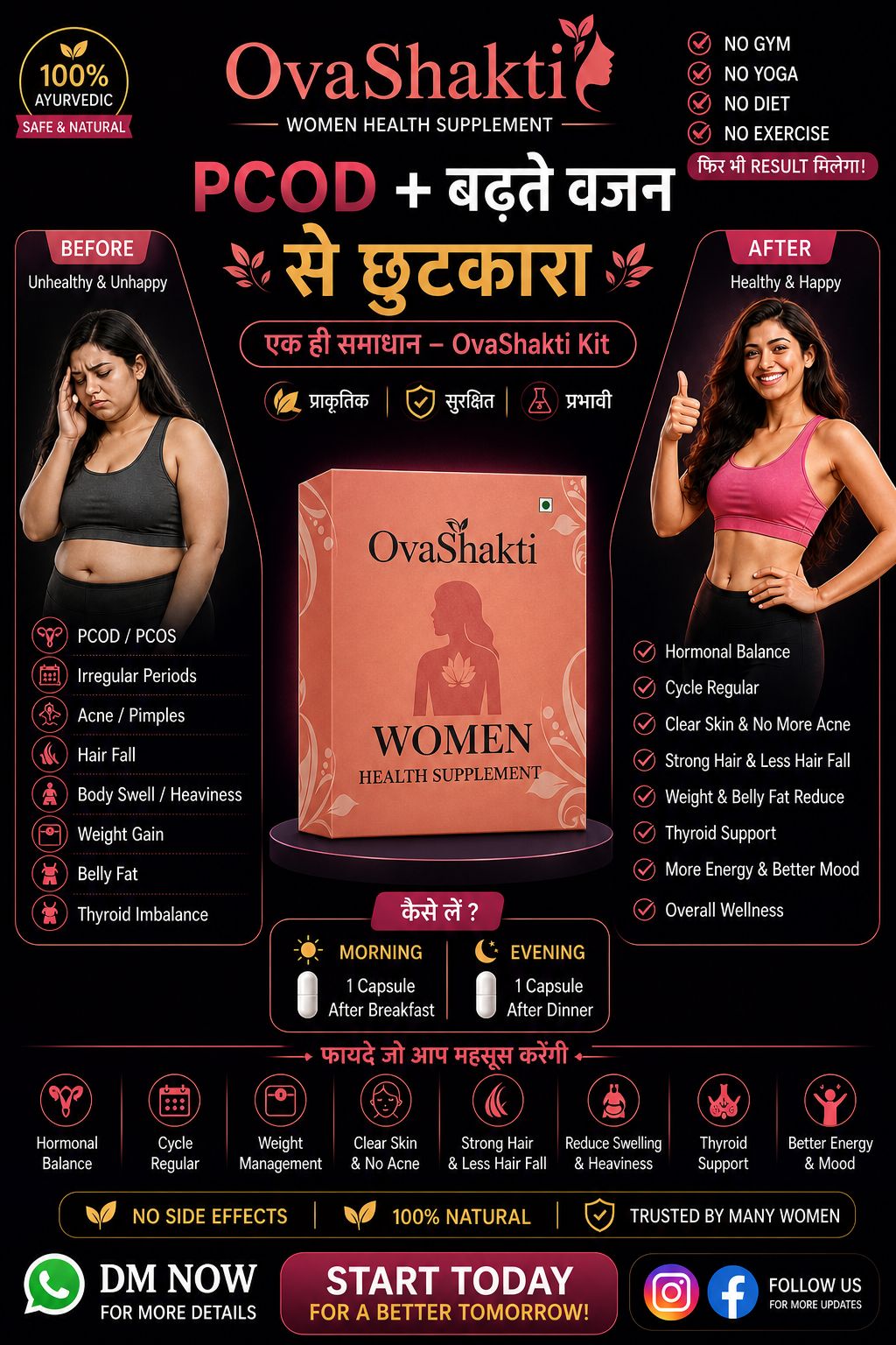 Weight Management with OvaShakti Facebook ad: 100% Ayurvedic PCOD & Weight Loss Kit