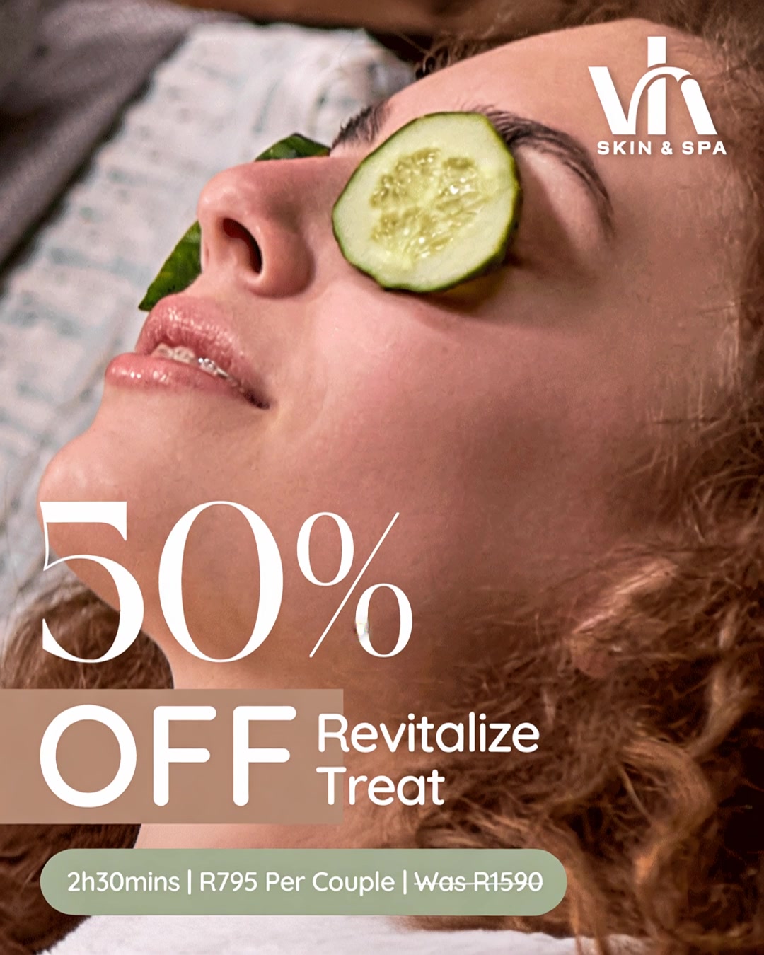 Vhi Spa Facebook ad: 50% off this 2h30min Spa Package for 2