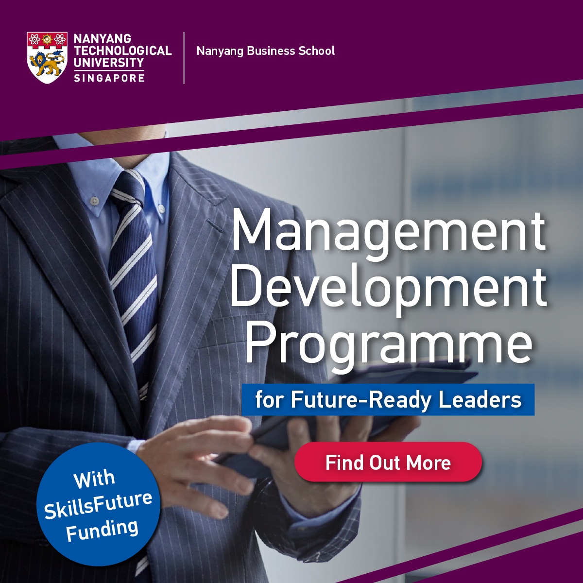 Nanyang Business School - Executive Education Facebook ad: SkillsFuture of up to 70% funding