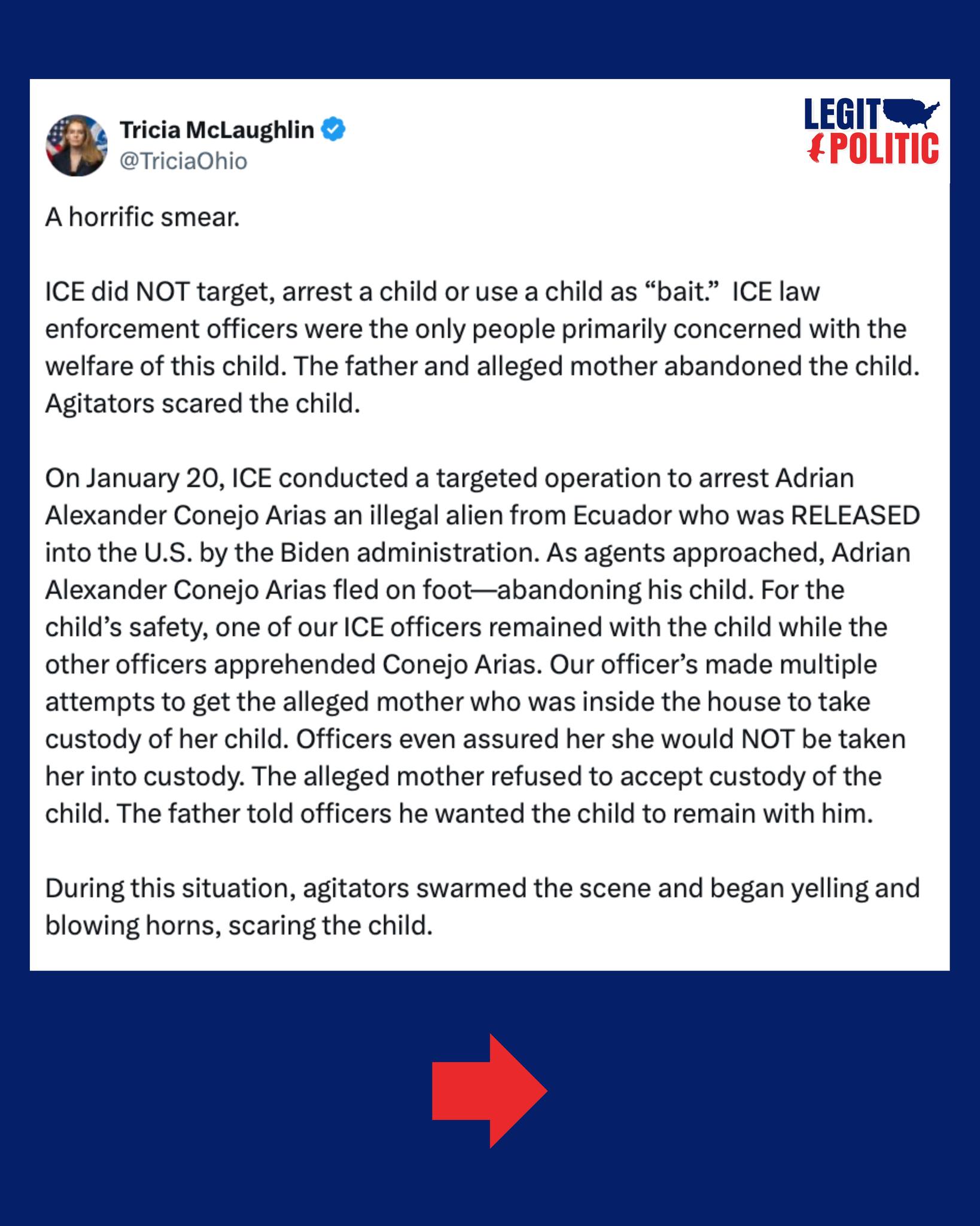 Legit Politic Facebook ad: FAKE NEWS! Assistant DHS Secretary Tricia McLaughlin is…