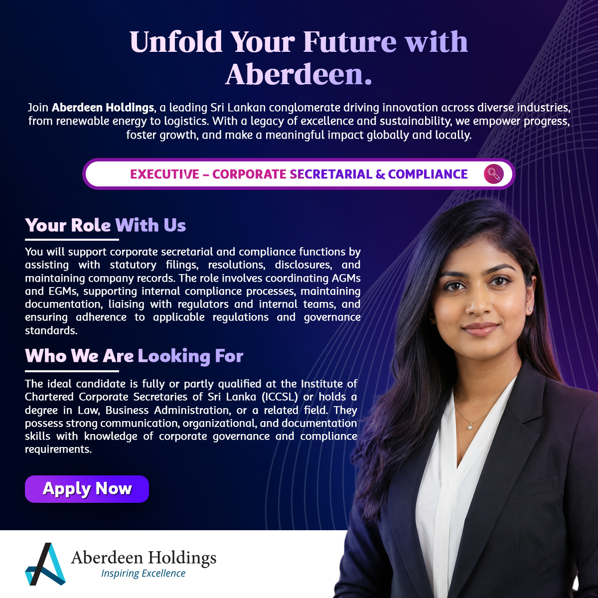 Aberdeen Holdings Facebook ad: We're Hiring: Executive, Corporate Secretarial & Compliance