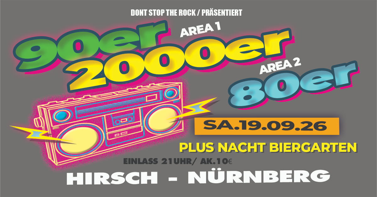 Dont Stop the Rock Facebook ad: // 80ER-90ER-2000ER PARTY // Sa. 19.09.2026 // HIRSCH