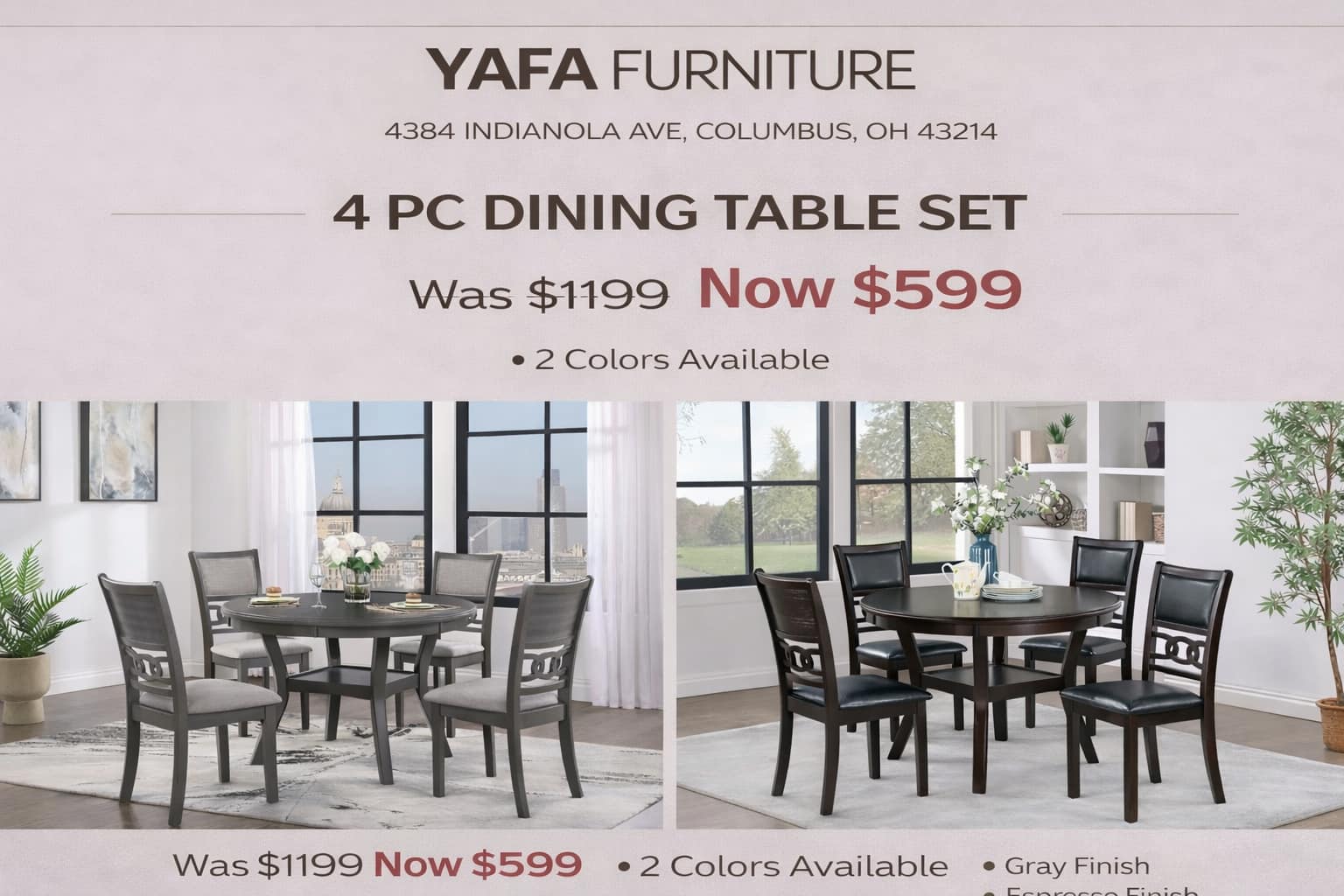 YAFA Furniture Facebook ad: DINING TABLE TAX SEASON SALE SALE TIME!