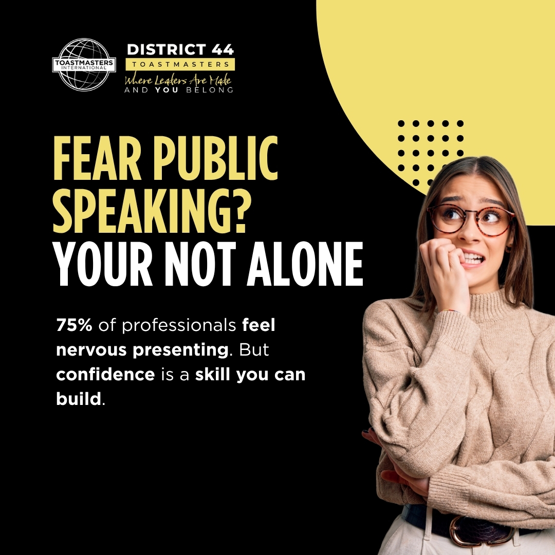 District 44 Toastmasters Facebook ad: Great presenters aren't born-they're trained.