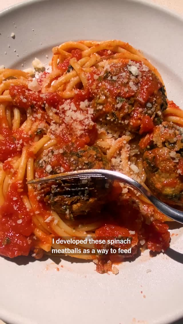 NYT Cooking Facebook ad: @itsalislagle's Spinach Meatballs With Pasta recipe is at…