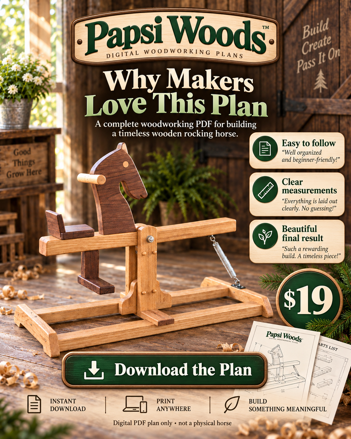 Shoes & Friends Facebook ad: Download The Wooden Rocking Horse DIY Plans