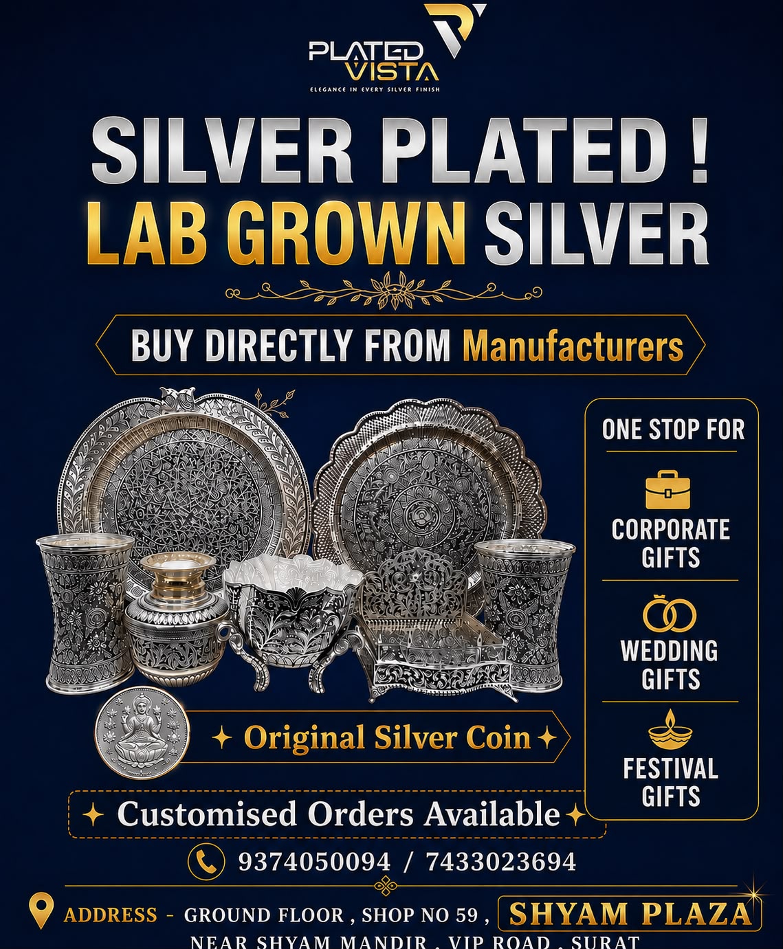 Plated Vista Facebook ad: Premium Silver Gifts in Surat