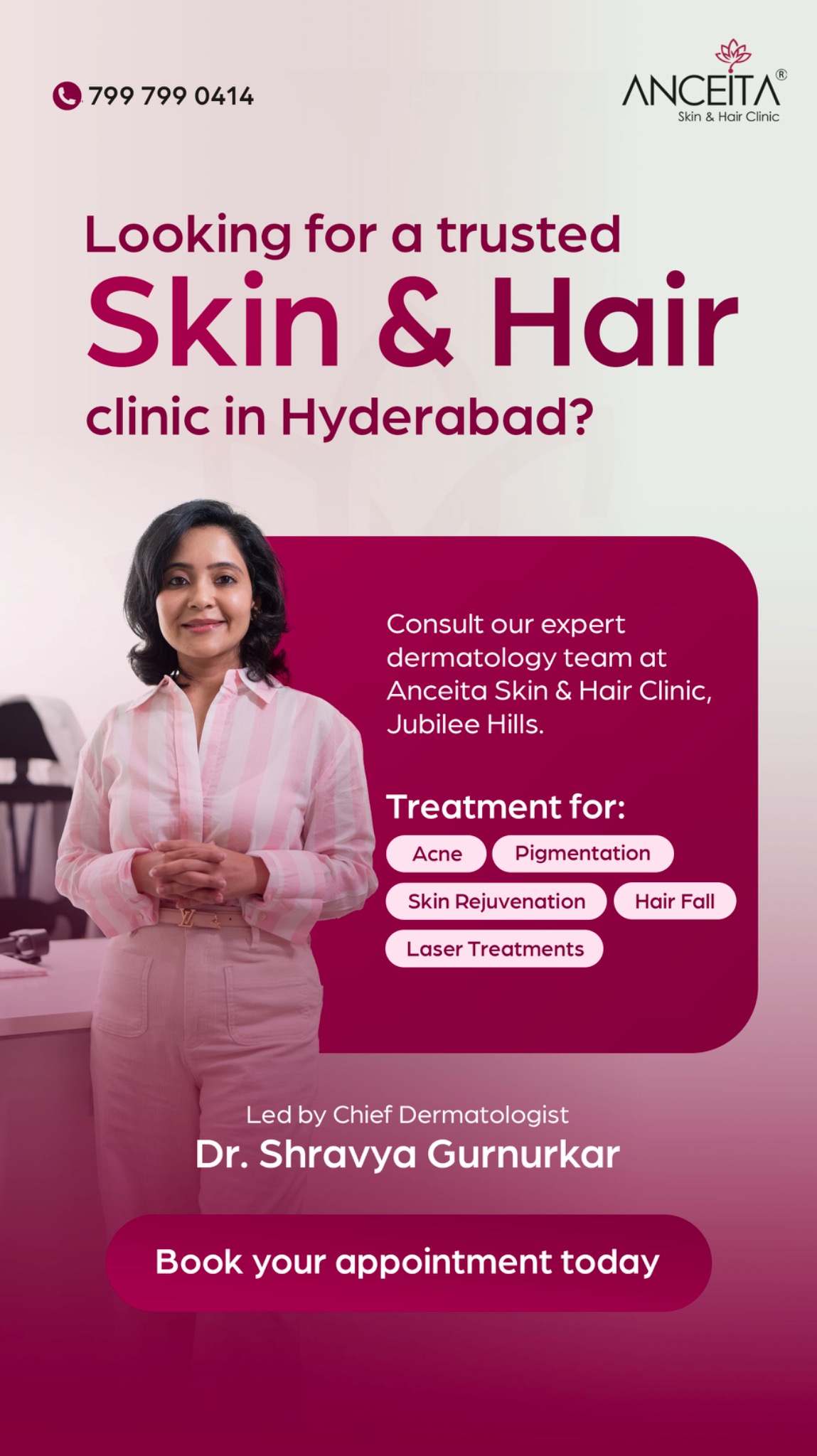 Anceita Skin and Hair Clinic Facebook ad: Book Your Consultation Today