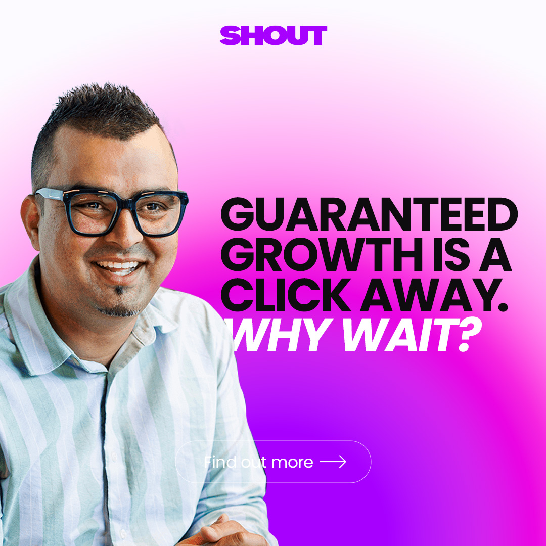Shout Digital Facebook ad: Growth. Guaranteed. Why Wait?