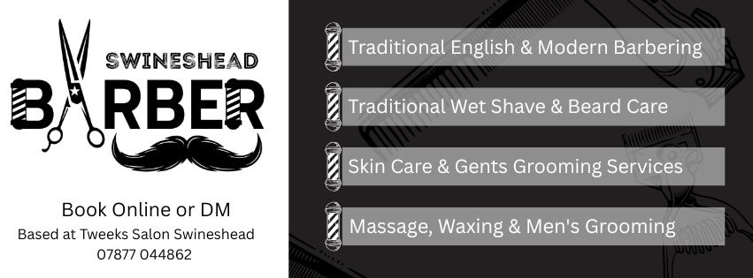 Swineshead Barbers Facebook ad: Cuts • Beards • Perms •