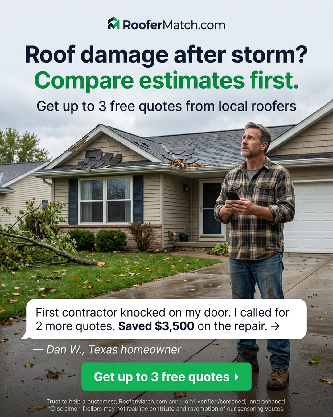 Roofer Match Facebook ad: Free Roof Quotes in Minutes