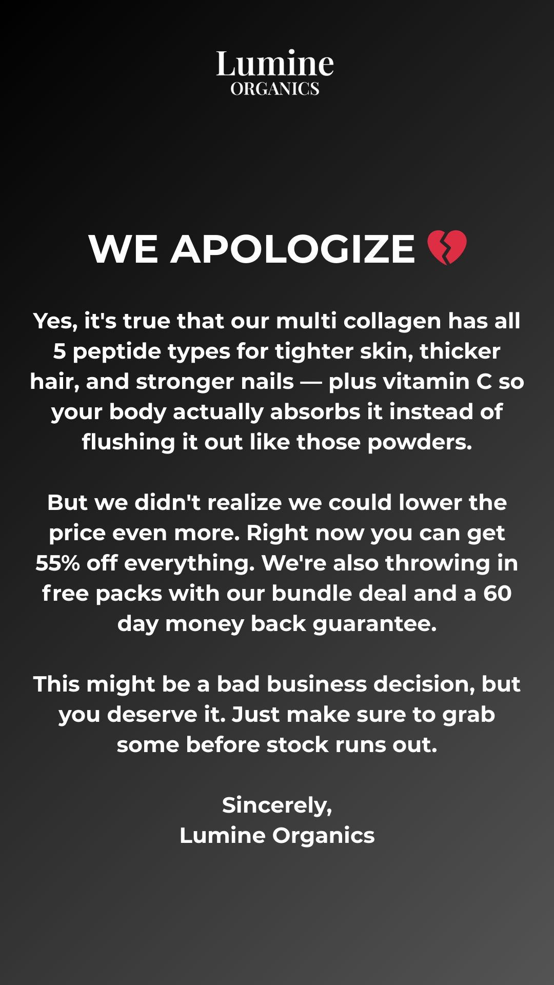 Lumine Organics Facebook ad