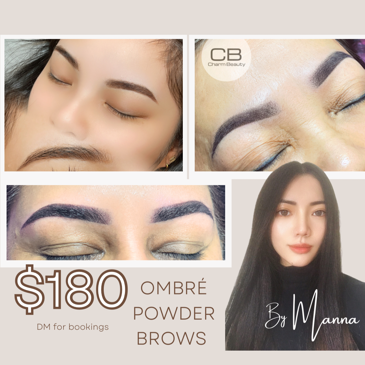 Charm Beauty Facebook ad: $180 PROMOTION - OMBRE POWDER BROWS