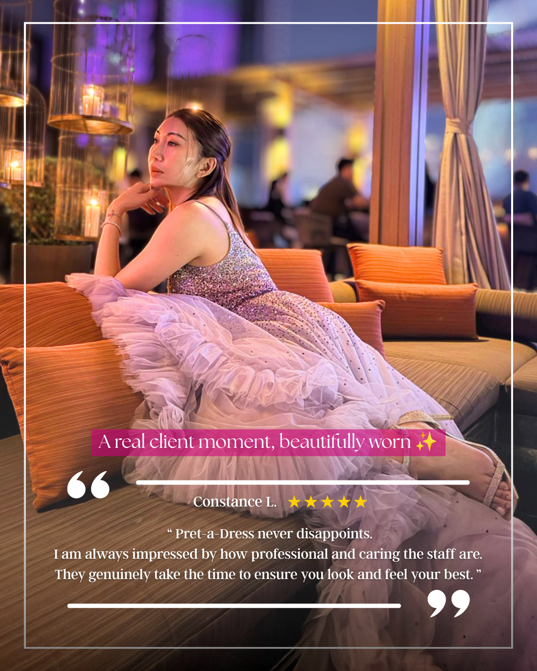 Pret-a-Dress.com Facebook ad: When a client tells us she felt genuinely…
