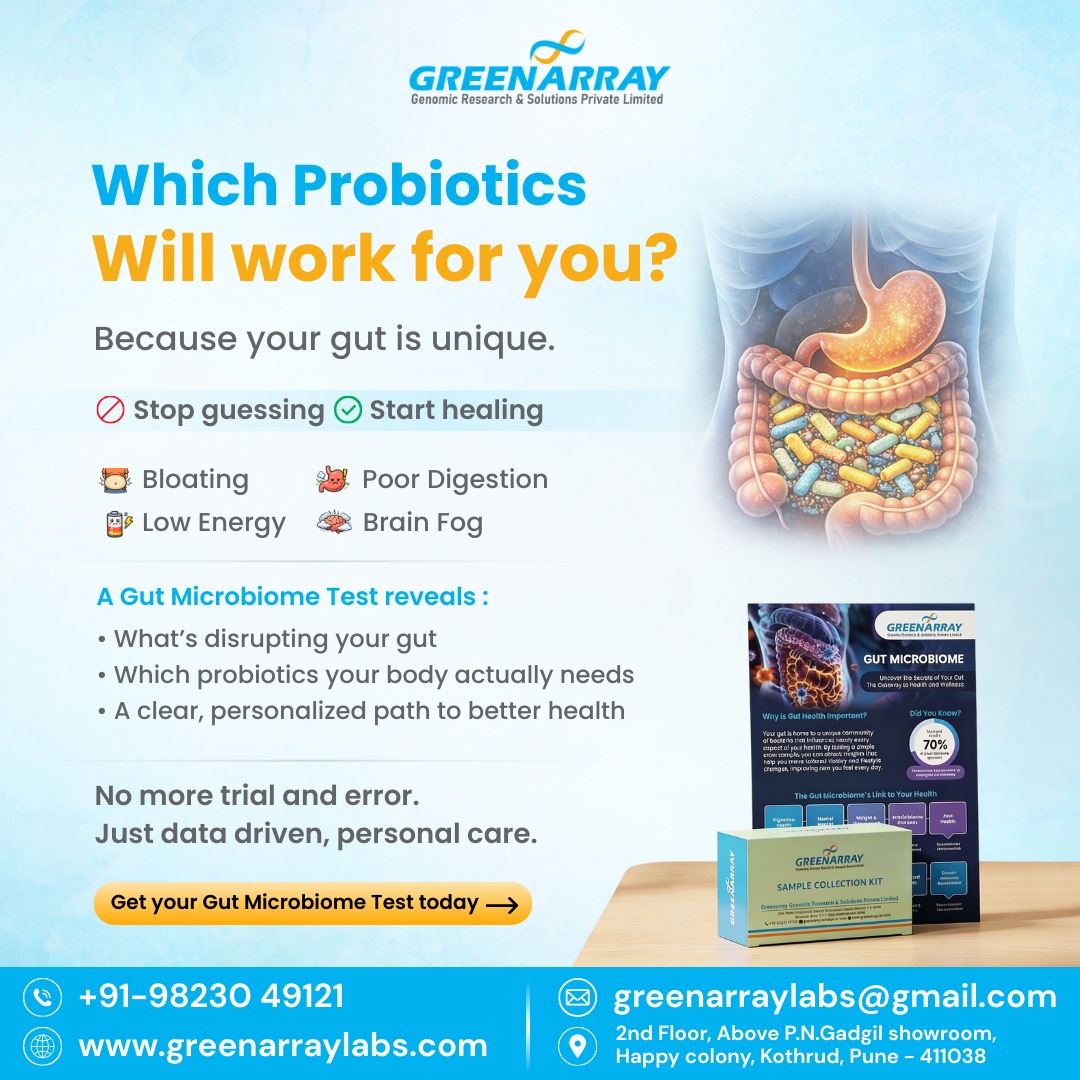 Greenarray Genomic Research Facebook ad: Find the Right Probiotics for Your Gut